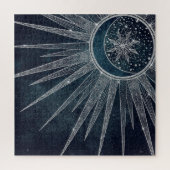 Elegant Silver Sun Moon Doodle Mandala Blue Design ジグソーパズル (縦)