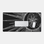 Elegant Silver Sun Moon Mandala Black Design デスクマット (キーボード&マウス)