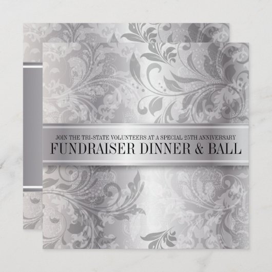 Elegant Silver Swirl Gala 招待状 (正面/裏面)