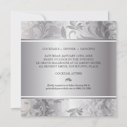 Elegant Silver Swirl Gala 招待状 (裏面)