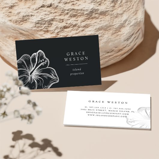 Elegant Silver Tropical Hibiscus Flower 名刺