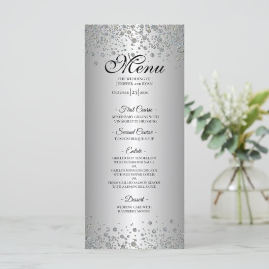 Elegant silver Wedding Menu メニュー (スタンド正面)