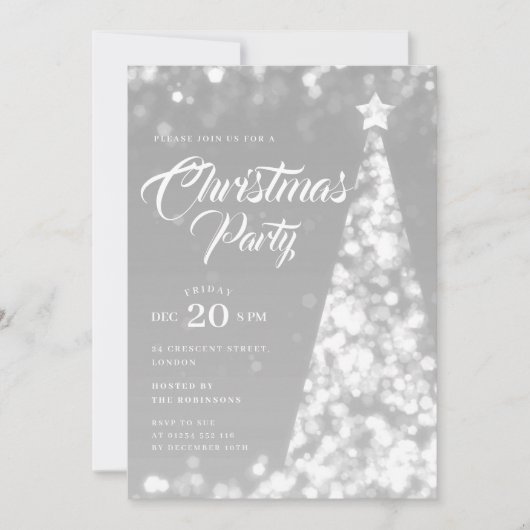 Elegant Silver Winter Christmas Tree Holiday  招待状 (正面)