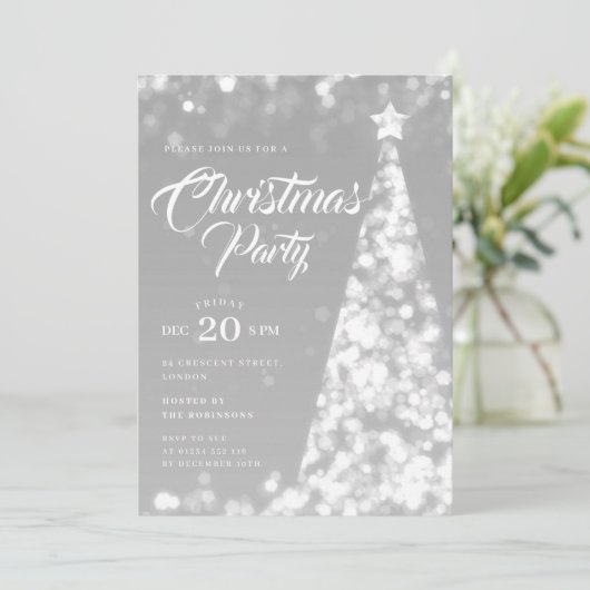 Elegant Silver Winter Christmas Tree Holiday  招待状 (スタンド正面)