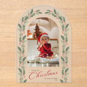 Elegant Simple Arch 1 Photo Christmas Holiday Card アクリル招待状 (正面)