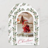 Elegant Simple Arch 1 Photo Christmas Holiday Card 招待状 (正面/裏面)