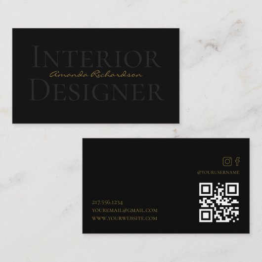 Elegant Simple Black Gold Accent Business Card 名刺 (正面/裏面)