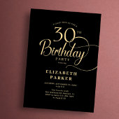 Elegant Simple Black Gold Script 30th Birthday 招待状