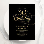 Elegant Simple Black Gold Script 30th Birthday 招待状