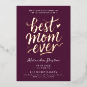 Elegant Simple Burgundy Best Mom Bday Celebration 箔招待状 (正面)