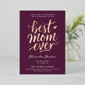 Elegant Simple Burgundy Best Mom Bday Celebration 箔招待状 (立ち正面)
