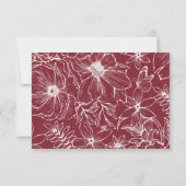 Elegant Simple Burgundy Floral QR Code Wedding 出欠カード (裏面)