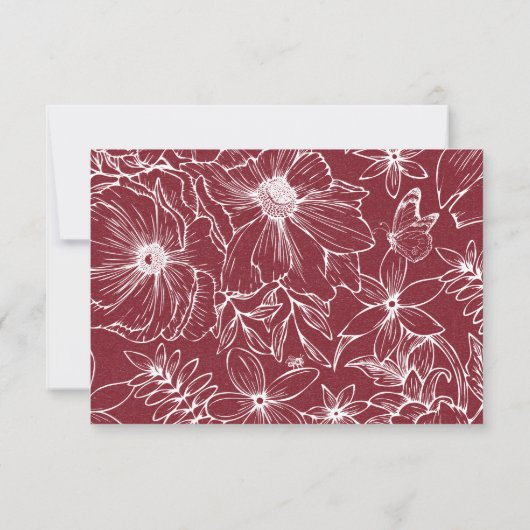 Elegant Simple Burgundy Floral QR Code Wedding 出欠カード (裏面)