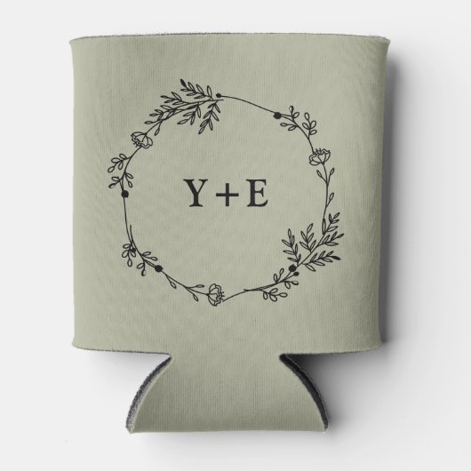 Elegant Simple Cement Grey Monogrammed Wedding 缶クーラー (正面)