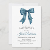 Elegant Simple Chic Blue Bow Boy Baby Shower  招待状 (正面)