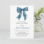 Elegant Simple Chic Blue Bow Boy Baby Shower  招待状 (スタンド正面)