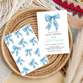 Elegant Simple Chic Blue Bow Boy Baby Shower  招待状