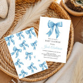 Elegant Simple Chic Blue Bow Boy Baby Shower  招待状