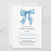 Elegant Simple Chic Blue Bow Boy Baby Shower  招待状 (正面)