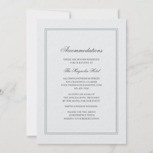 Elegant Simple Classic White Wedding Accommodation 招待状 (正面)