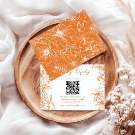 Elegant Simple Copper Floral QR Code Wedding 出欠カード