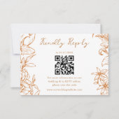 Elegant Simple Copper Floral QR Code Wedding 出欠カード (正面)
