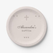 Elegant Simple Cross Christening Christian Baptism ペーパープレート (正面)