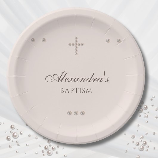 Elegant Simple Cross Christening Christian Baptism ペーパープレート