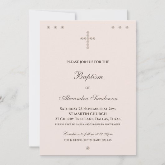Elegant Simple Cross Christian Baptism 招待状 (正面)