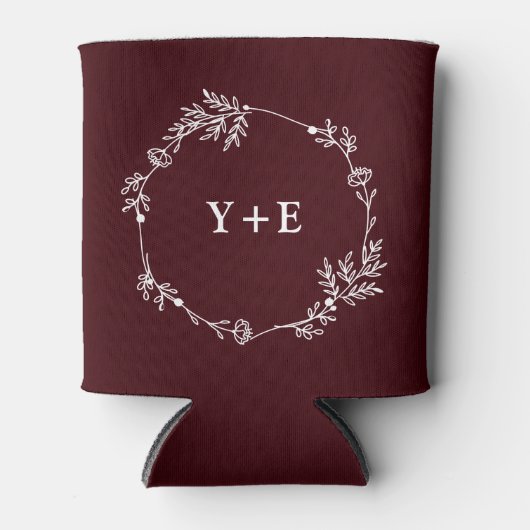 Elegant Simple Deep Burgundy Monogrammed Wedding 缶クーラー (正面)