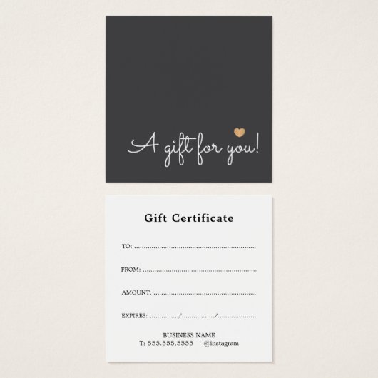 Elegant  Simple Deep Dark Grey Faux Gold Heart  (正面&裏面)