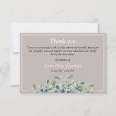 Elegant simple eucalyptus green sympathy funeral サンキューカード (正面)