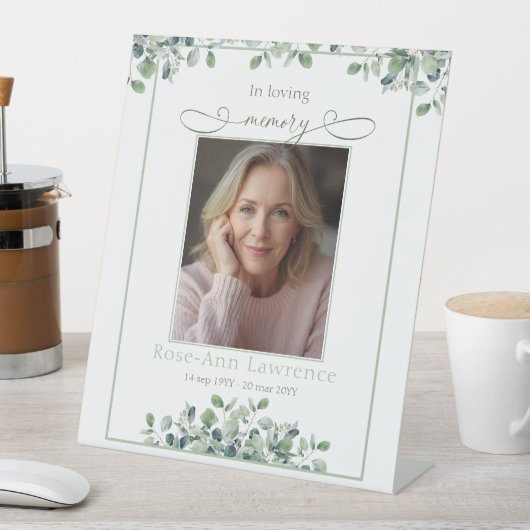 Elegant Simple Eucalyptus Photo In loving memory 台座サイン (インサイチュ)