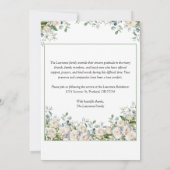 Elegant Simple Eucalyptus White Rose Photo Funeral 招待状 (裏面)