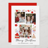 Elegant Simple Frame Christmas Family 3 Photo シーズンカード (正面/裏面)