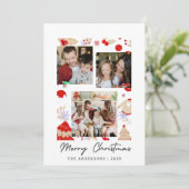 Elegant Simple Frame Christmas Family 3 Photo シーズンカード (スタンド正面)