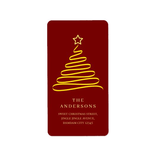 Elegant Simple Gold Christmas Tree Return Address ラベル (正面)