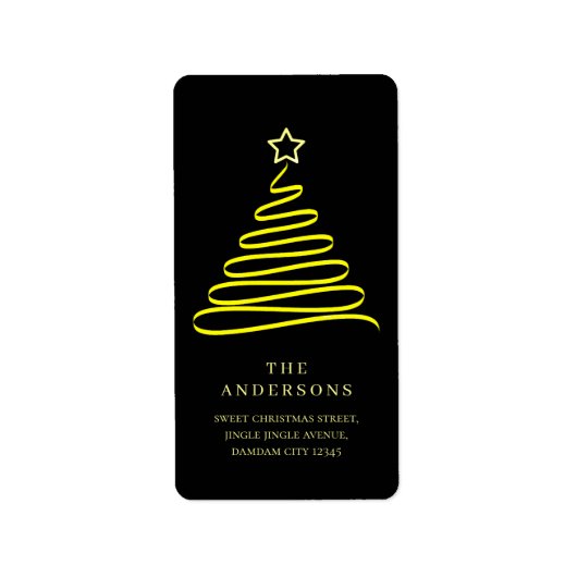 Elegant Simple Gold Christmas Tree Return Address ラベル (正面)