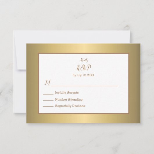 Elegant Simple Gold Color Design Wedding RSVP Card (正面)