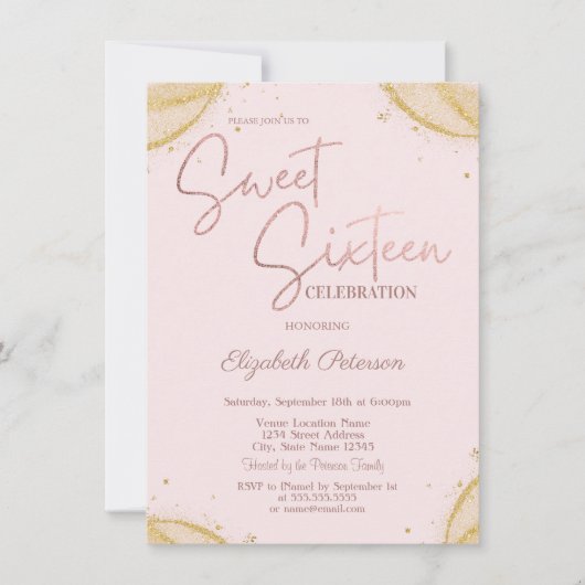 Elegant Simple Gold Glitter Corners Sweet 16 招待状 (正面)