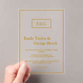 Elegant Simple Gold Monogram Modern Wedding アクリル招待状 (インサイチュ (ポータブル))