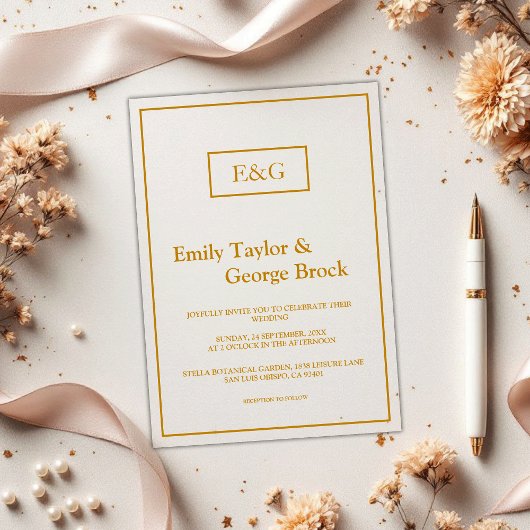 Elegant Simple Gold Monogram Modern Wedding アクリル招待状