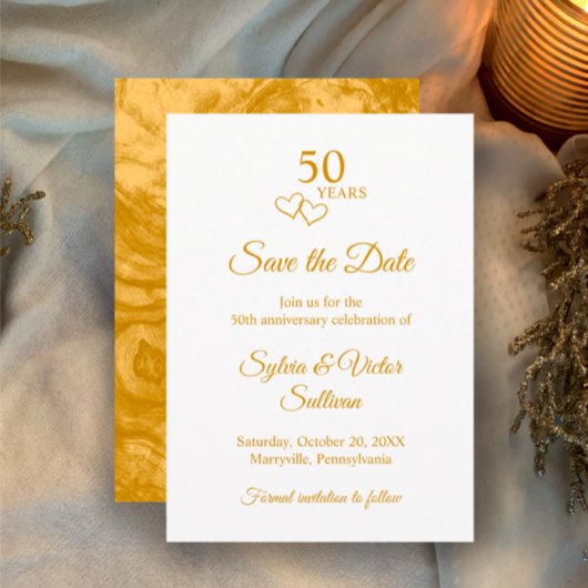 Elegant Simple Golden 50th Anniversary Party セーブザデート