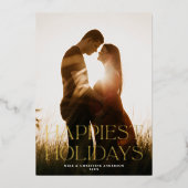 Elegant Simple Happiest Holidays One Photo Gold 箔シーズンカード (正面)
