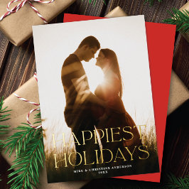 Elegant Simple Happiest Holidays One Photo Gold 箔シーズンカード