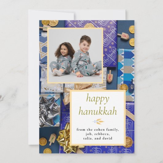 Elegant Simple Happy Hanukkah Family 1 Photo シーズンカード (正面)