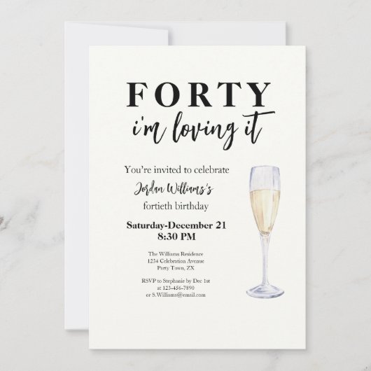 Elegant Simple I'm Loving It 40th Birthday 招待状 (正面)