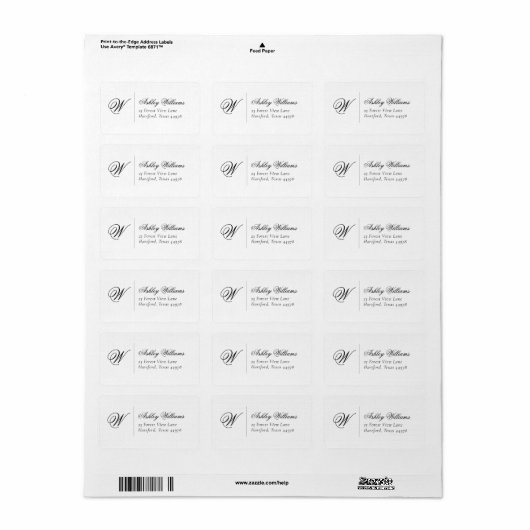 Elegant Simple Initial Address Label ラベル (フルシート)