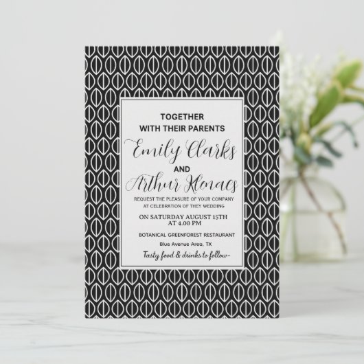 Elegant Simple Minimal Black & White Art Deco Wedd 招待状 (スタンド正面)