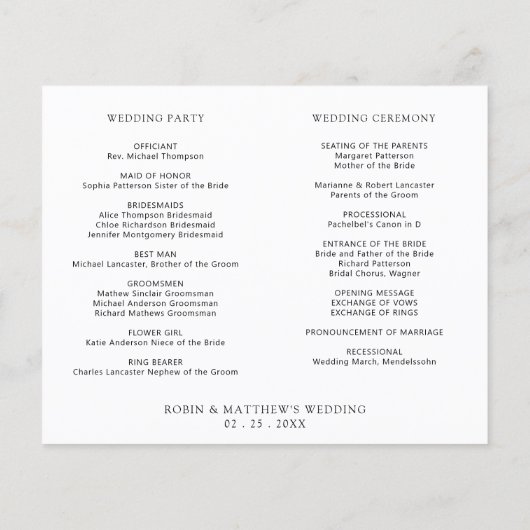 Elegant Simple, Minimal Wedding Timeline, Program (裏面)